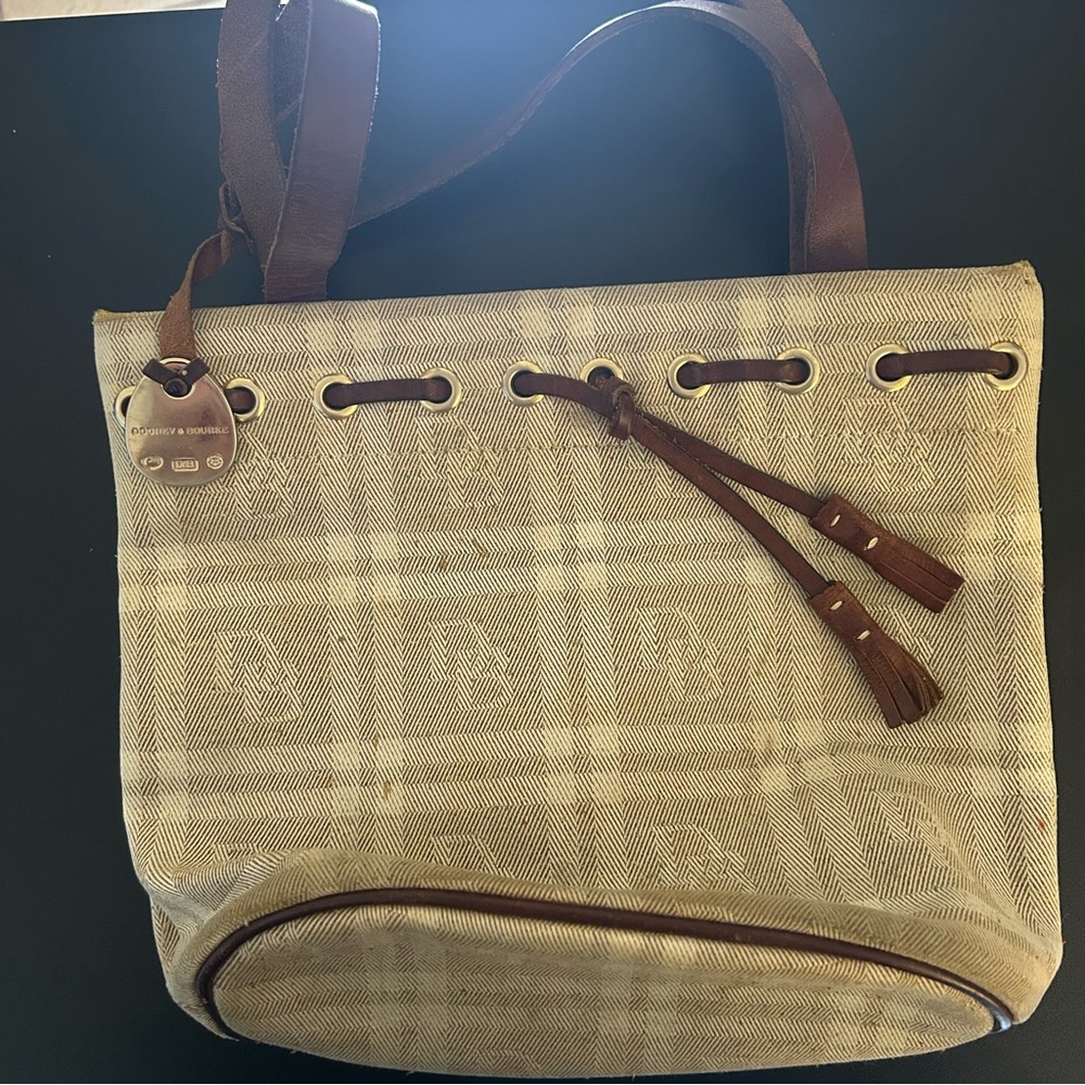 Dooney & Bourke Vintage Canvas Leather Plaid Bucket Shoulder Bag - Picture 2 of 11